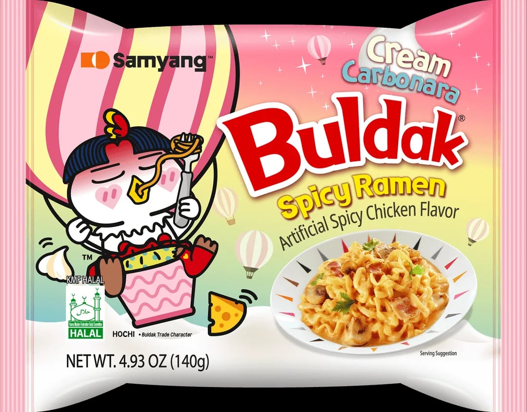 Buldak Cream Carbonara Hot Chicken Flavour Ramen 140 g packaging