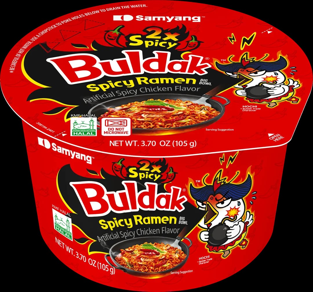 Buldak 2x Spicy Hot Chicken Flavour Ramen Big Bowl 105 g packaging