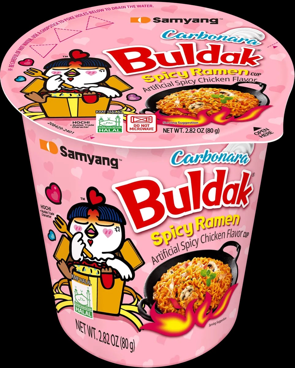 Buldak Carbonara Hot Chicken Flavour Ramen Cup 80 g packaging