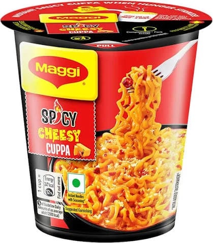 Maggi Spicy Cheesy Cuppa Noodles packaging