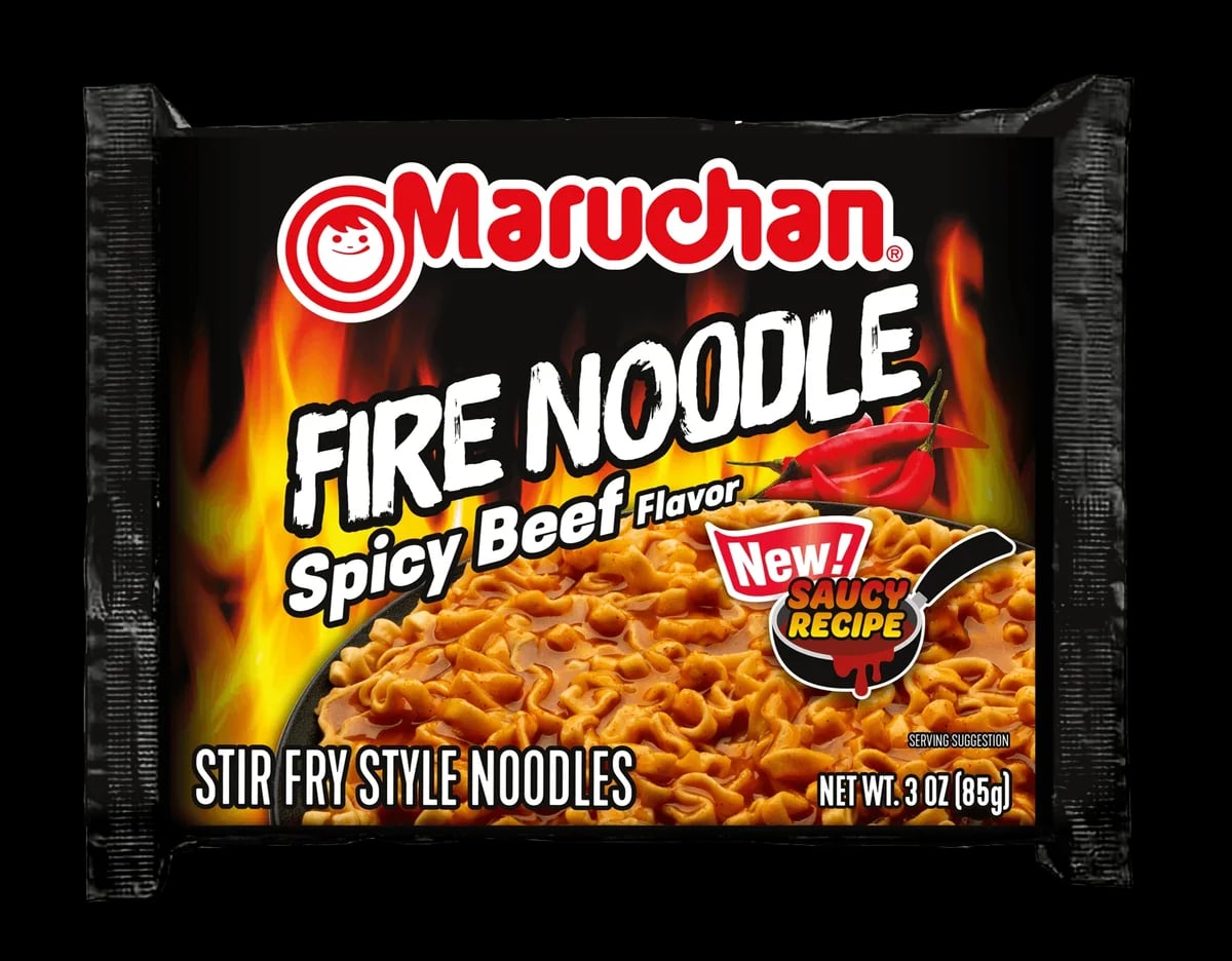 Maruchan Fire Noodle Spicy Beef Flavor (Stir-Fry Style) packaging