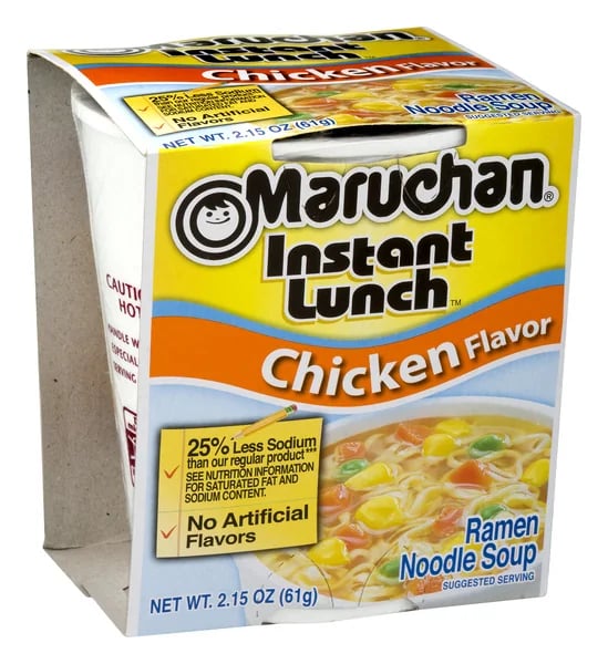 Maruchan Ramen Noodle Soup Less Sodium Chicken Flavor packaging